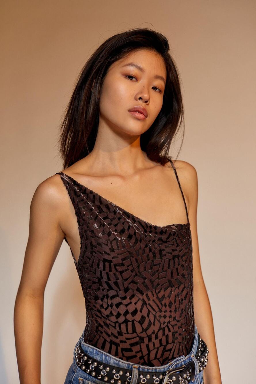 Urban Outfitters Out From Under Brown Sheer Velvet Weekender Bodysuit M